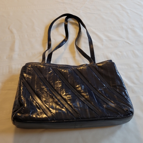 Vintage Women's Blue Genuine Eel Skin Handbag Purse - Picture 2 of 11